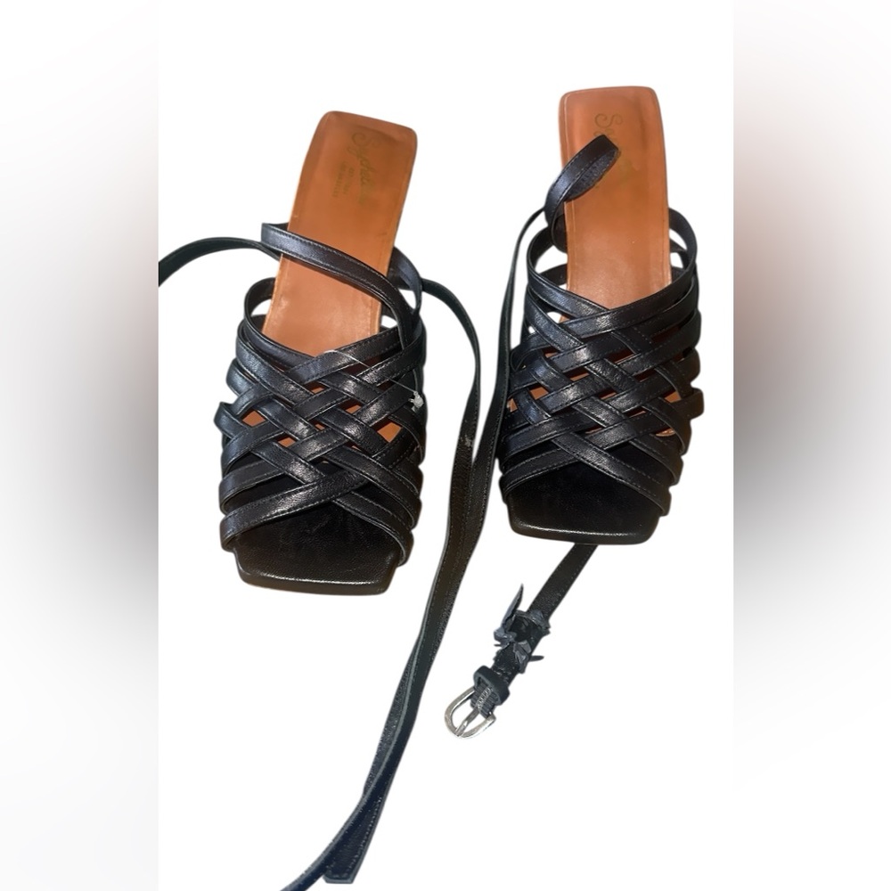 NEW Seychelles Charter Black Leather Block Heel Sandals 8 - Picture 5 of 6